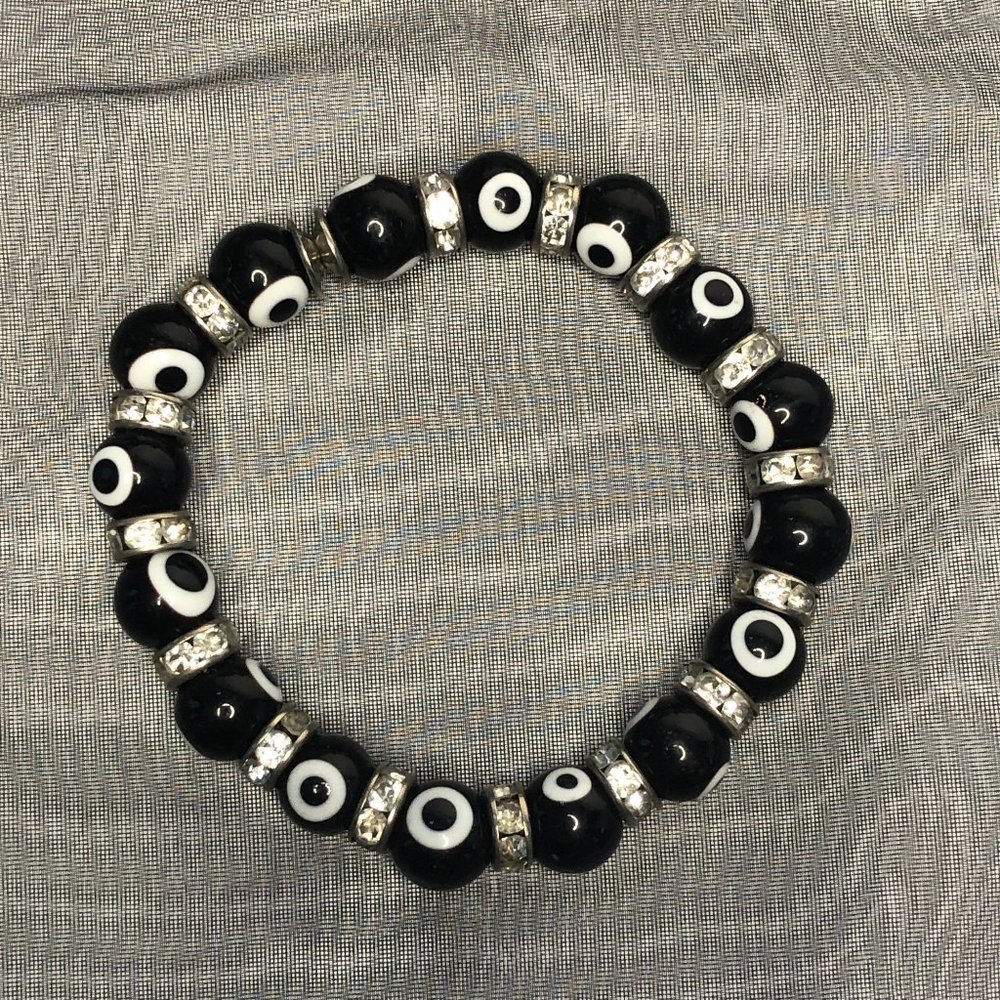 Women's Evil Watchful Eye Black & White Stretchy Bracelet Hippie Boho Festival